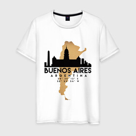 Мужская футболка хлопок с принтом Буэнос-Айрес (Аргентина) в Тюмени, 100% хлопок | прямой крой, круглый вырез горловины, длина до линии бедер, слегка спущенное плечо. | Тематика изображения на принте: argentina | city | messi | travel | аргентина | город | европа | карта | курорт | месси | мир | приключение | путешествие | столица | страна | тиризм | турист | флаг