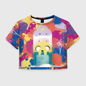 Женская футболка Crop-top 3D с принтом Adventure Time в Тюмени, 100% полиэстер | круглая горловина, длина футболки до линии талии, рукава с отворотами | adventure time | dsgnosadchaya | vdosadir | бимо | время приключений | джейк | пендлтон уорд | пупырка | финн