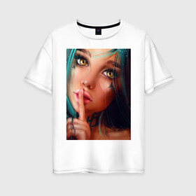 Женская футболка хлопок Oversize с принтом Тс-с-с! в Тюмени, 100% хлопок | свободный крой, круглый ворот, спущенный рукав, длина до линии бедер
 | аниме | арт | девушка | тише | тссс