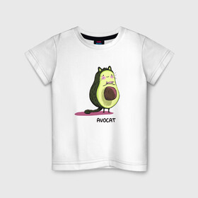 Детская футболка хлопок с принтом Авокот в Тюмени, 100% хлопок | круглый вырез горловины, полуприлегающий силуэт, длина до линии бедер | Тематика изображения на принте: avocat | авокадо | кот | рисунок
