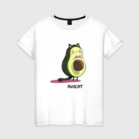 Женская футболка хлопок с принтом Авокот в Тюмени, 100% хлопок | прямой крой, круглый вырез горловины, длина до линии бедер, слегка спущенное плечо | avocat | авокадо | кот | рисунок