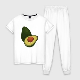 Женская пижама хлопок с принтом Авокадо в Тюмени, 100% хлопок | брюки и футболка прямого кроя, без карманов, на брюках мягкая резинка на поясе и по низу штанин | авокадо | еда | рисунок