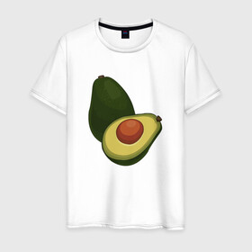 Мужская футболка хлопок с принтом Авокадо в Тюмени, 100% хлопок | прямой крой, круглый вырез горловины, длина до линии бедер, слегка спущенное плечо. | авокадо | еда | рисунок