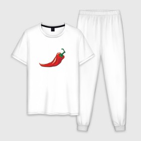 Мужская пижама хлопок с принтом Перец Чили в Тюмени, 100% хлопок | брюки и футболка прямого кроя, без карманов, на брюках мягкая резинка на поясе и по низу штанин
 | перец | перец чили | рисунок