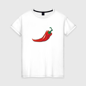 Женская футболка хлопок с принтом Перец Чили в Тюмени, 100% хлопок | прямой крой, круглый вырез горловины, длина до линии бедер, слегка спущенное плечо | перец | перец чили | рисунок