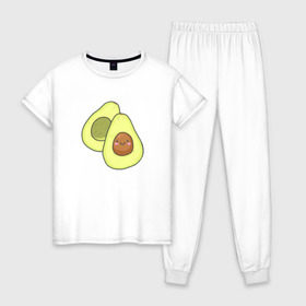 Женская пижама хлопок с принтом Авокадо в Тюмени, 100% хлопок | брюки и футболка прямого кроя, без карманов, на брюках мягкая резинка на поясе и по низу штанин | авокадо | рисунок