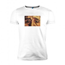 Мужская футболка премиум с принтом искусство в Тюмени, 92% хлопок, 8% лайкра | приталенный силуэт, круглый вырез ворота, длина до линии бедра, короткий рукав | взгляд | глаза | живопись | искусство | картина | масло | мужчина