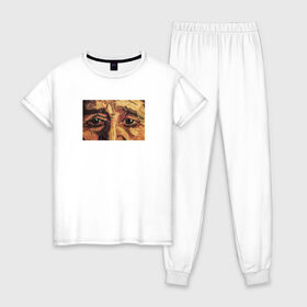 Женская пижама хлопок с принтом искусство в Тюмени, 100% хлопок | брюки и футболка прямого кроя, без карманов, на брюках мягкая резинка на поясе и по низу штанин | взгляд | глаза | живопись | искусство | картина | масло | мужчина