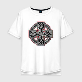 Мужская футболка хлопок Oversize с принтом Кельтский крест в Тюмени, 100% хлопок | свободный крой, круглый ворот, “спинка” длиннее передней части | кельтские | кельтский | крест | культура | славяне