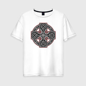 Женская футболка хлопок Oversize с принтом Кельтский крест в Тюмени, 100% хлопок | свободный крой, круглый ворот, спущенный рукав, длина до линии бедер
 | кельтские | кельтский | крест | культура | славяне