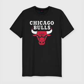 Мужская футболка хлопок Slim с принтом CHICAGO BULLS в Тюмени, 92% хлопок, 8% лайкра | приталенный силуэт, круглый вырез ворота, длина до линии бедра, короткий рукав | bulls | chicago | chicago bulls | nba | red bulls | usa | америка | быки | нба | сша | чикаго буллс