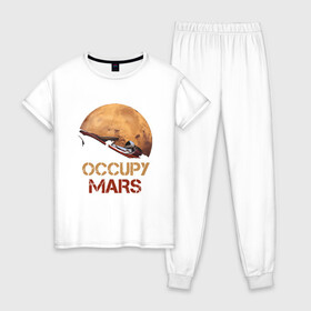 Женская пижама хлопок с принтом Захватить Марс в Тюмени, 100% хлопок | брюки и футболка прямого кроя, без карманов, на брюках мягкая резинка на поясе и по низу штанин | earth | mars | moon | nasa | red | space | астронавт | гагарин | земля | инопланетянин | комета | космонавт | космос | красный | луна | марс | марсианин | мереорит | наса | нло | планета | пришелец | ракета | солнце