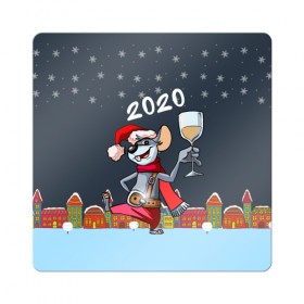 Магнит виниловый Квадрат с принтом Мышонок с шампанским в Тюмени, полимерный материал с магнитным слоем | размер 9*9 см, закругленные углы | Тематика изображения на принте: 2020 | mouse | rat | годкрысы | годмыши | зима | зимняя | крыса | мороз | мышка | мышь | новогодняя | новый год | новый год 2020 | рождество | симолгода | снег | холод