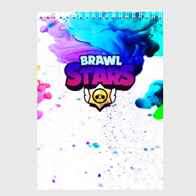 Скетчбук с принтом BRAWL STARS в Тюмени, 100% бумага
 | 48 листов, плотность листов — 100 г/м2, плотность картонной обложки — 250 г/м2. Листы скреплены сверху удобной пружинной спиралью | Тематика изображения на принте: 2020 | android | brawl stars | crow | games | leon | mobile game | stars | бравл старс | ворон | игры | леон | мобильные игры