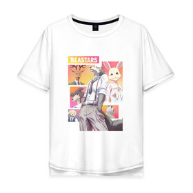 Мужская футболка хлопок Oversize с принтом Beastars в Тюмени, 100% хлопок | свободный крой, круглый ворот, “спинка” длиннее передней части | Тематика изображения на принте: anime | beastars | аниме | выдающиеся звери