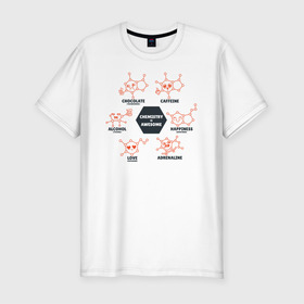 Мужская футболка хлопок Slim с принтом Химия в Тюмени, 92% хлопок, 8% лайкра | приталенный силуэт, круглый вырез ворота, длина до линии бедра, короткий рукав | biology | geek | science | биология | гик | молекула | молекулы | наука | физика | химия