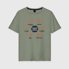 Женская футболка хлопок Oversize с принтом Химия в Тюмени, 100% хлопок | свободный крой, круглый ворот, спущенный рукав, длина до линии бедер
 | biology | geek | science | биология | гик | молекула | молекулы | наука | физика | химия