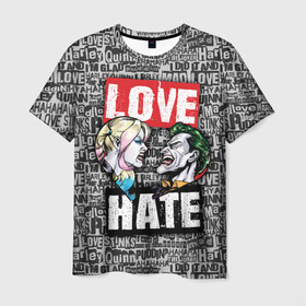 Мужская футболка 3D с принтом Love Hate в Тюмени, 100% полиэфир | прямой крой, круглый вырез горловины, длина до линии бедер | harleen quinzel | harley | harley quin | harley quinn | joker | shtatharley | джокер | харли квин | харли квинн | харли куин | харли куинн | харлин квинзель