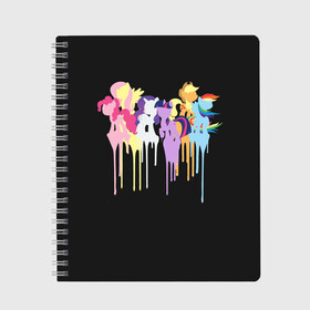 Тетрадь с принтом My little pony в Тюмени, 100% бумага | 48 листов, плотность листов — 60 г/м2, плотность картонной обложки — 250 г/м2. Листы скреплены сбоку удобной пружинной спиралью. Уголки страниц и обложки скругленные. Цвет линий — светло-серый
 | applejack | little | magic | mlp | my | pinkie pie | pony | rainbow dash | rarity | twilight | дракон | дружба | единорог | искорка | пони | селестия | спайк | сумеречная | это чудо