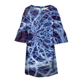 Детское платье 3D с принтом Nerves в Тюмени, 100% полиэстер | прямой силуэт, чуть расширенный к низу. Круглая горловина, на рукавах — воланы | nerves | абстрактно | абстрактные | абстрактный | абстракция | нейронная | неон | неонка | неоновые | нерв | нервная | нервы | объёмные | объёмный | светящиеся | светящийся | сетка | сеть | система