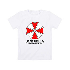 Детская футболка хлопок с принтом UMBRELLA CORP в Тюмени, 100% хлопок | круглый вырез горловины, полуприлегающий силуэт, длина до линии бедер | Тематика изображения на принте: ada wong | biohazard | leon | nemesis | project resistance | raccoon city | re | re3 | resident evil | resident evil 3 | rpd | stars | umbrella | ада вонг | амбрелла | немезис | ужасы