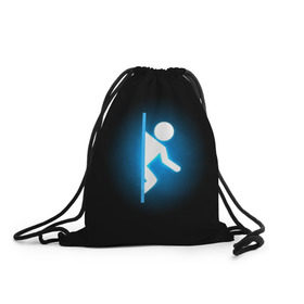 Рюкзак-мешок 3D с принтом Portal в Тюмени, 100% полиэстер | плотность ткани — 200 г/м2, размер — 35 х 45 см; лямки — толстые шнурки, застежка на шнуровке, без карманов и подкладки | portal | игра | футболка | чёрный