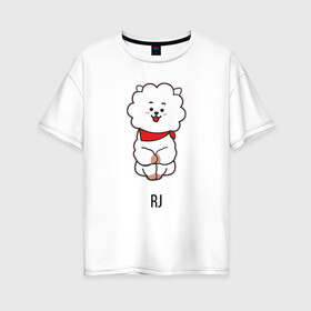 Женская футболка хлопок Oversize с принтом BTS BT21 RJ в Тюмени, 100% хлопок | свободный крой, круглый ворот, спущенный рукав, длина до линии бедер
 | Тематика изображения на принте: bt21 | bts | j hope | jimin | jin | jungkook | k pop | puzzle star bt21 | rj | rm | suga | v | для детей | игра | музыка