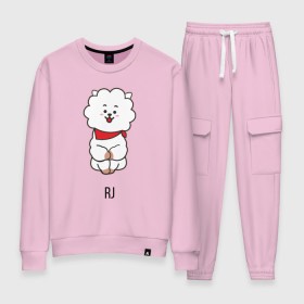 Женский костюм хлопок с принтом BTS BT21 RJ в Тюмени, 100% хлопок | на свитшоте круглая горловина, мягкая резинка по низу. Брюки заужены к низу, на них два вида карманов: два 