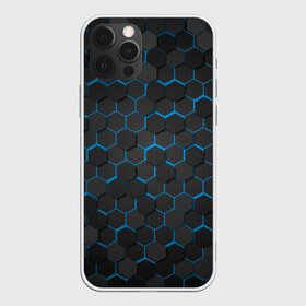 Чехол для iPhone 12 Pro Max с принтом OCTAGON голубой в Тюмени, Силикон |  | neon octagon | octagon | голубые соты | голубые соты в неоне | неон | неоновые соты | шестиугольники