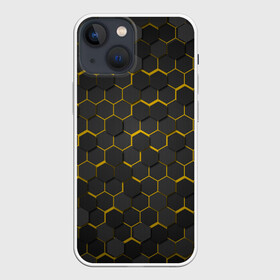 Чехол для iPhone 13 mini с принтом OCTAGON желтый в Тюмени,  |  | neon octagon | octagon | желтые соты | желтые соты в неоне | неон | неоновые соты | шестиугольники