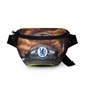 Поясная сумка 3D с принтом FC Chelsea в Тюмени, 100% полиэстер | плотная ткань, ремень с регулируемой длиной, внутри несколько карманов для мелочей, основное отделение и карман с обратной стороны сумки застегиваются на молнию | 