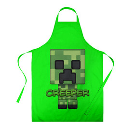 Фартук 3D с принтом MINECRAFT CREEPER в Тюмени, 100% полиэстер | общий размер — 65 х 85 см, ширина нагрудника — 26 см, горловина — 53 см, длина завязок — 54 см, общий обхват в поясе — 173 см. Принт на завязках и на горловине наносится с двух сторон, на основной части фартука — только с внешней стороны | game | minecraft | блоки | игра | квадраты | компьютерная игра | крипер | майнкрафт