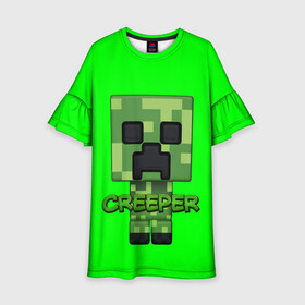 Детское платье 3D с принтом MINECRAFT CREEPER в Тюмени, 100% полиэстер | прямой силуэт, чуть расширенный к низу. Круглая горловина, на рукавах — воланы | Тематика изображения на принте: game | minecraft | блоки | игра | квадраты | компьютерная игра | крипер | майнкрафт