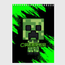 Скетчбук с принтом MINECRAFT CREEPER в Тюмени, 100% бумага
 | 48 листов, плотность листов — 100 г/м2, плотность картонной обложки — 250 г/м2. Листы скреплены сверху удобной пружинной спиралью | game | minecraft | блоки | игра | квадраты | компьютерная игра | крипер | майнкрафт