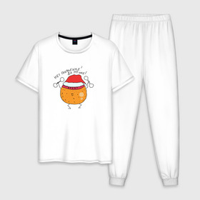 Мужская пижама хлопок с принтом Мандаринка Новый год в Тюмени, 100% хлопок | брюки и футболка прямого кроя, без карманов, на брюках мягкая резинка на поясе и по низу штанин
 | Тематика изображения на принте: 