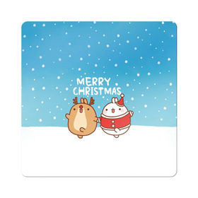 Магнит виниловый Квадрат с принтом Molang. Merry Christmas в Тюмени, полимерный материал с магнитным слоем | размер 9*9 см, закругленные углы | Тематика изображения на принте: chicken | christmas | deer | korea | molang | newyear | piupiu | rabbit | smow | snowflakes | winter | год | зима | корея | кролик | моланг | новый | олень | пиу | рождество | снег | снежинка