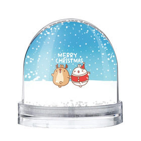 Снежный шар с принтом Molang. Merry Christmas в Тюмени, Пластик | Изображение внутри шара печатается на глянцевой фотобумаге с двух сторон | chicken | christmas | deer | korea | molang | newyear | piupiu | rabbit | smow | snowflakes | winter | год | зима | корея | кролик | моланг | новый | олень | пиу | рождество | снег | снежинка