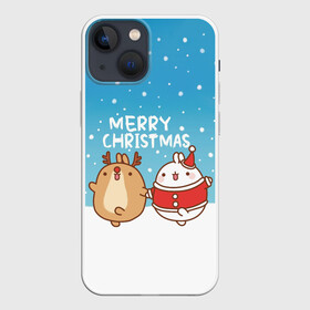 Чехол для iPhone 13 mini с принтом Molang. Merry Christmas в Тюмени,  |  | chicken | christmas | deer | korea | molang | newyear | piupiu | rabbit | smow | snowflakes | winter | год | зима | корея | кролик | моланг | новый | олень | пиу | рождество | снег | снежинка