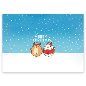 Поздравительная открытка с принтом Molang. Merry Christmas в Тюмени, 100% бумага | плотность бумаги 280 г/м2, матовая, на обратной стороне линовка и место для марки
 | Тематика изображения на принте: chicken | christmas | deer | korea | molang | newyear | piupiu | rabbit | smow | snowflakes | winter | год | зима | корея | кролик | моланг | новый | олень | пиу | рождество | снег | снежинка