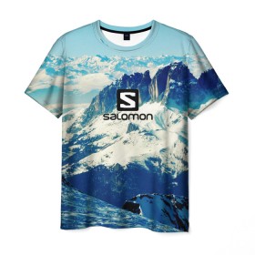 Мужская футболка 3D с принтом SALOMON в Тюмени, 100% полиэфир | прямой крой, круглый вырез горловины, длина до линии бедер | salomon | горы | снег | спорт