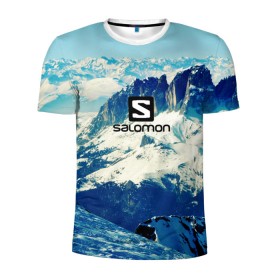 Мужская футболка 3D спортивная с принтом SALOMON в Тюмени, 100% полиэстер с улучшенными характеристиками | приталенный силуэт, круглая горловина, широкие плечи, сужается к линии бедра | Тематика изображения на принте: salomon | горы | снег | спорт
