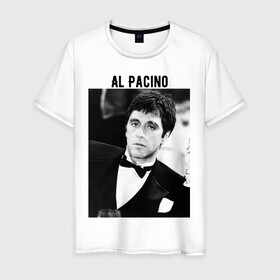 Мужская футболка хлопок с принтом Аль Пачино в Тюмени, 100% хлопок | прямой крой, круглый вырез горловины, длина до линии бедер, слегка спущенное плечо. | Тематика изображения на принте: al pacino | аль пачино | лицо со шрамом | тони монтана