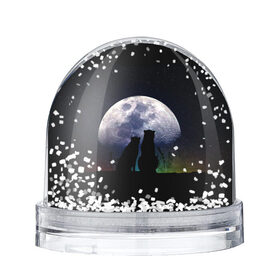Снежный шар с принтом Льбовь под луной в Тюмени, Пластик | Изображение внутри шара печатается на глянцевой фотобумаге с двух сторон | волшебство ночи | котики | любовь | пара | романтика