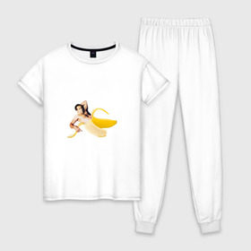 Женская пижама хлопок с принтом Николас Кейдж в банане в Тюмени, 100% хлопок | брюки и футболка прямого кроя, без карманов, на брюках мягкая резинка на поясе и по низу штанин | mem | memes | актер | банан | знаменитость | мем | николас кейдж | прикол | смешная картинка | юмор