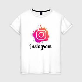 Женская футболка хлопок с принтом INSTAGRAM в Тюмени, 100% хлопок | прямой крой, круглый вырез горловины, длина до линии бедер, слегка спущенное плечо | insta | instagram | instagramm | social | видео | инста | инстаграм | инстаграмм | приложение | социальная сеть | фото
