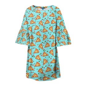 Детское платье 3D с принтом Пицца в Тюмени, 100% полиэстер | прямой силуэт, чуть расширенный к низу. Круглая горловина, на рукавах — воланы | Тематика изображения на принте: pizza | еда | майки с едой майки с пищей | пицца | прикольные майки