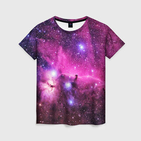 Женская футболка 3D с принтом КОСМОС в Тюмени, 100% полиэфир ( синтетическое хлопкоподобное полотно) | прямой крой, круглый вырез горловины, длина до линии бедер | galaxy | nasa | nebula | space | star | абстракция | вселенная | галактика | звезда | звезды | космический | наса | планеты