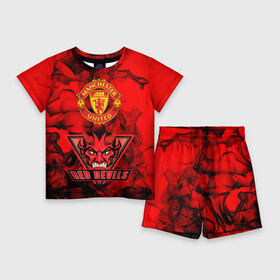 Детский костюм с шортами 3D с принтом Manchester United в Тюмени,  |  | Тематика изображения на принте: manchester united | red devils | красные дьяволы | манчестер | манчестер юнайтед | футбол