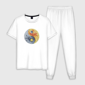 Мужская пижама хлопок с принтом Луна (Инь-Янь) в Тюмени, 100% хлопок | брюки и футболка прямого кроя, без карманов, на брюках мягкая резинка на поясе и по низу штанин
 | инь янь | китайская культура | луна | планета | рисунок | фэншуй