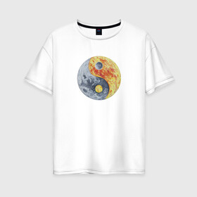Женская футболка хлопок Oversize с принтом Луна (Инь-Янь) в Тюмени, 100% хлопок | свободный крой, круглый ворот, спущенный рукав, длина до линии бедер
 | инь янь | китайская культура | луна | планета | рисунок | фэншуй